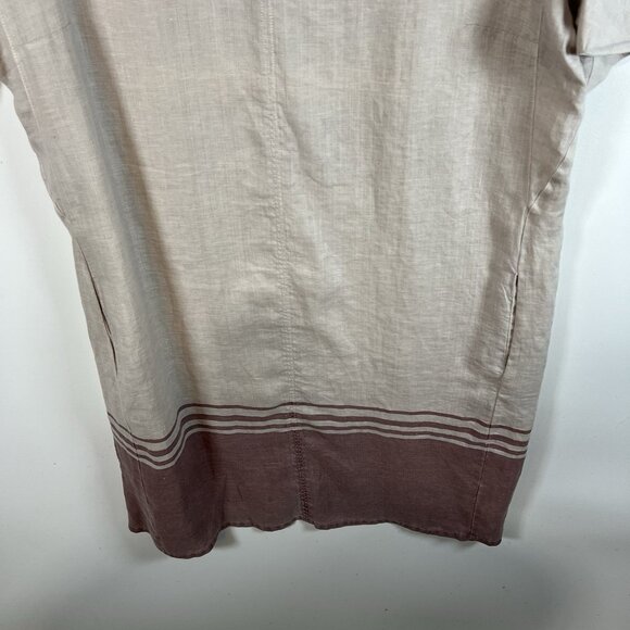 Pou Nou 100% Linen Shirt Dress Women’s Size Large Tan Red Beach Pockets - Picture 3 of 9